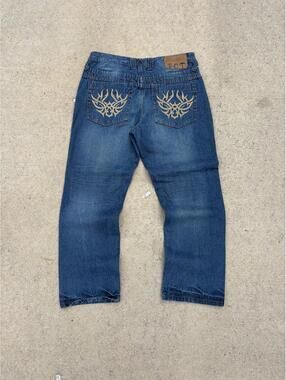 Vintage Y2K Skater Jeans Tribal Embroidered Wide Leg Jeans